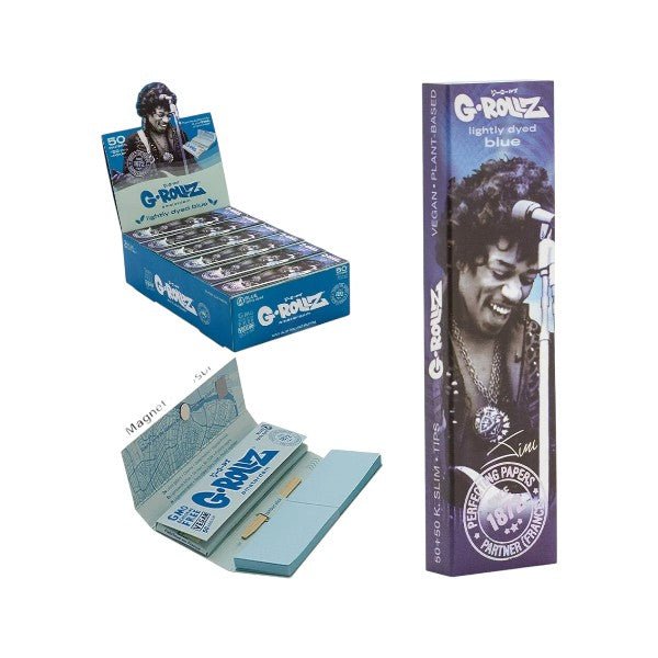 G - Rollz | Rolling Papers Blue Spark Ungebleicht – 50 King Size Slim Papers + Tips (24er Display) - PodBox24
