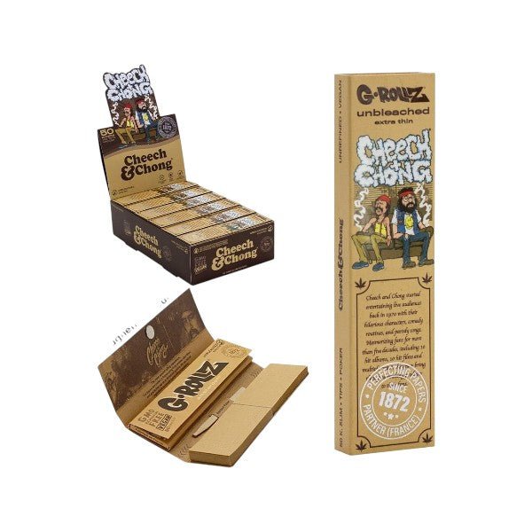 G - Rollz | Rolling Papers Cheech & Chong™ 'In da Chair' Ungebleicht – 50 King Size Slim Papers + Tips (24er Display) - PodBox24