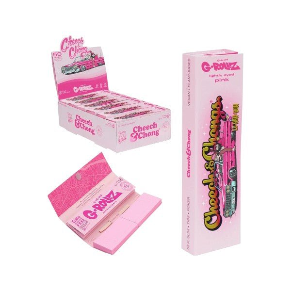 G - Rollz | Rolling Papers Cheech & Chong™ 'Lowrider' Pink – 50 King Size Papers + Tips (24er Display) - PodBox24