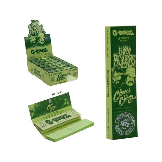 G - Rollz | Rolling Papers Cheech & Chong™ - Organischer Grüner Hanf – 50 King Size Slim Papers + Tips (24er Display) - PodBox24