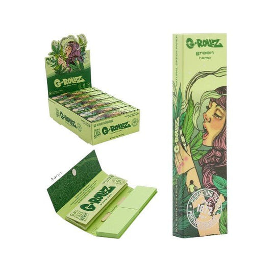 G - Rollz | Rolling Papers Collector 'Mushroom Lady' Organischer Grüner Hanf – 50 King Size Slim Papers + Tips (24er Display) - PodBox24