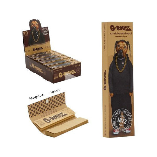 G - Rollz | Rolling Papers Pets Rock 'Rap' Ungebleicht – 50 King Size Slim Papers + Tips (24er Display) - PodBox24
